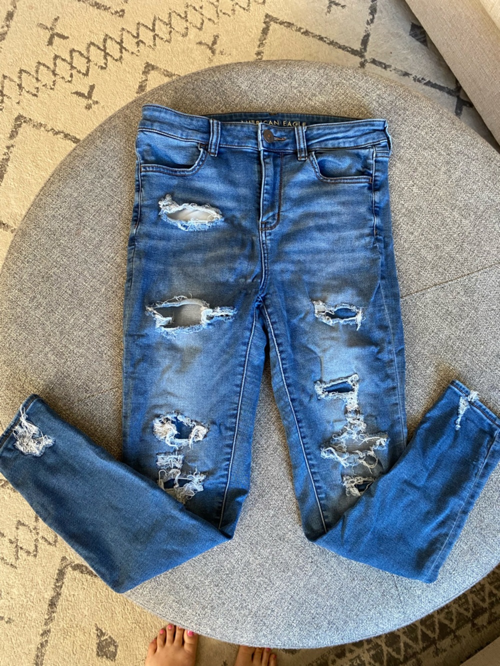 American Eagle Outfitters Distressed Blue Ripped Skinny Jeans